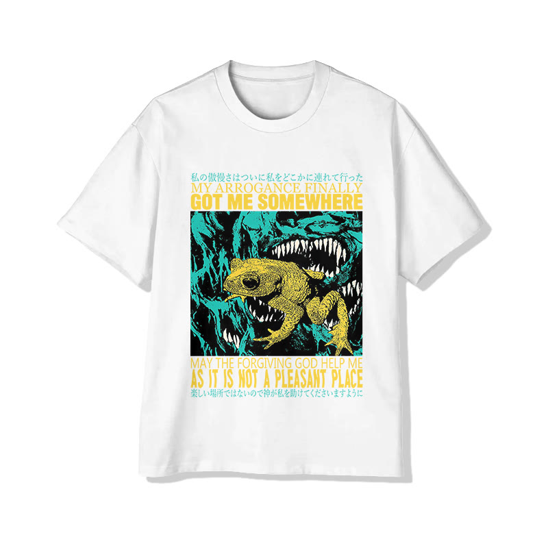 Unisex Retro Japanese-Style Frog Print Short Sleeved Crew Neck T-Shirt - White - 2XL - image 4