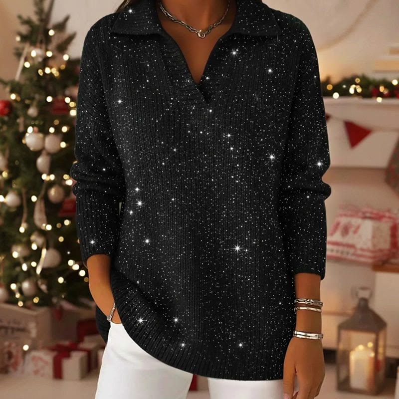 Starry Sky Collared Long Sleeved Sweater - Black - 5XL - image 6