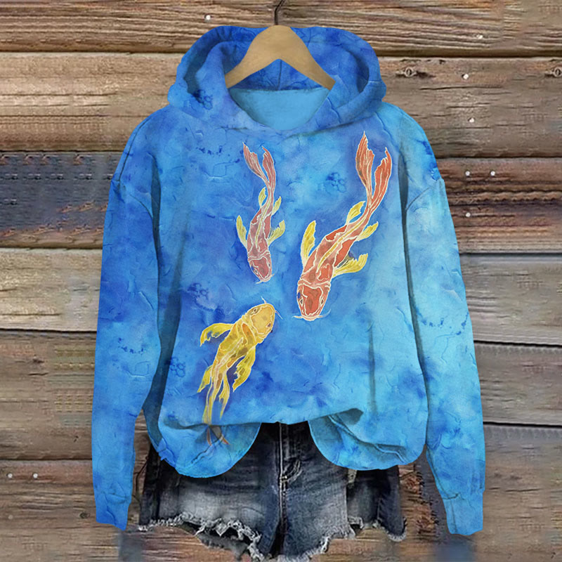 School Of Fish Swim Print Long Sleeve Hoodie - Blue - US44-46(8XL) - image 3