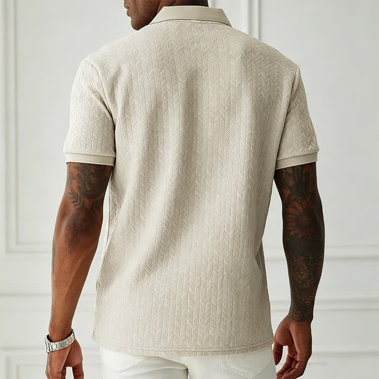 Cozy Solid Classic Texture Short-sleeve Button Polo Shirt - image 9