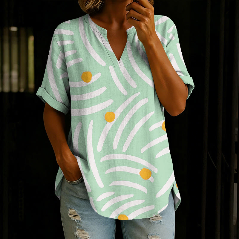 Japanese Geometry Art Print Short sleeve Casual Blouse - Light Green - 5XL - image 3