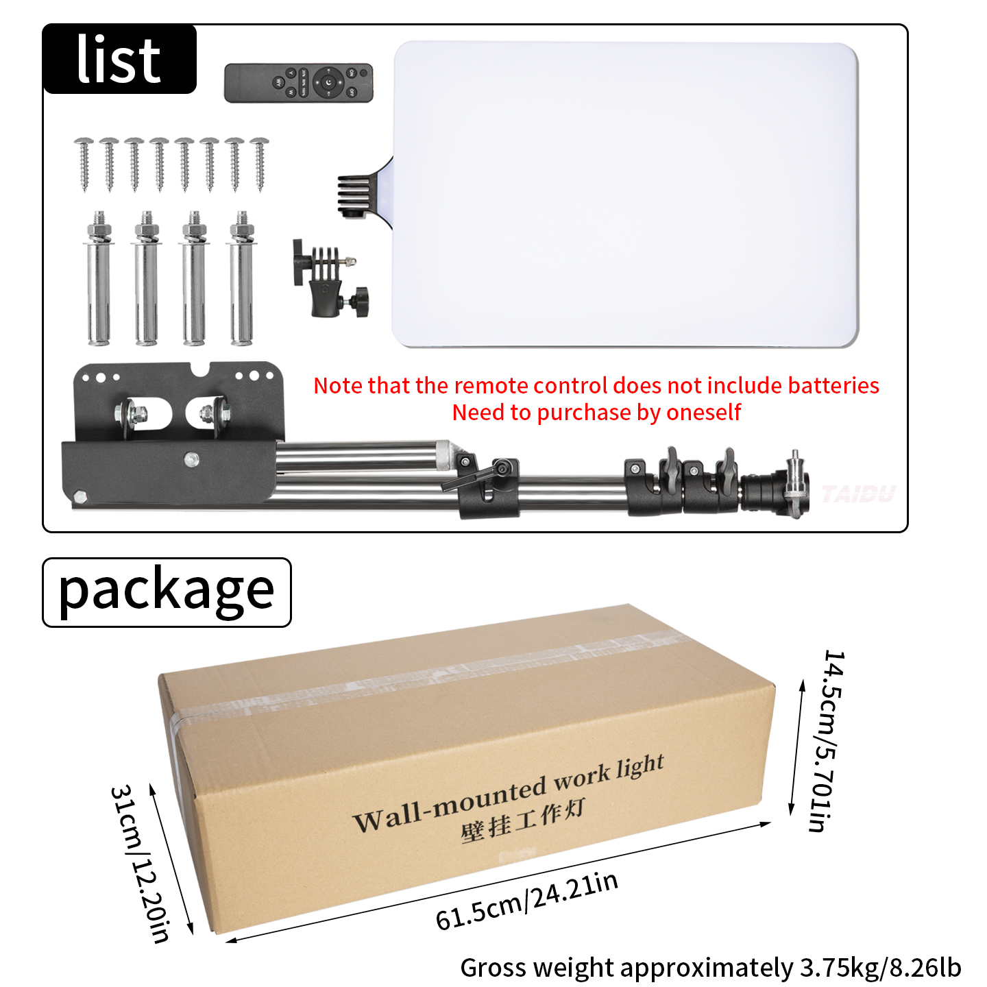 TAIDU PL-48 Large Panel Telescoping Tattoo Wall Light