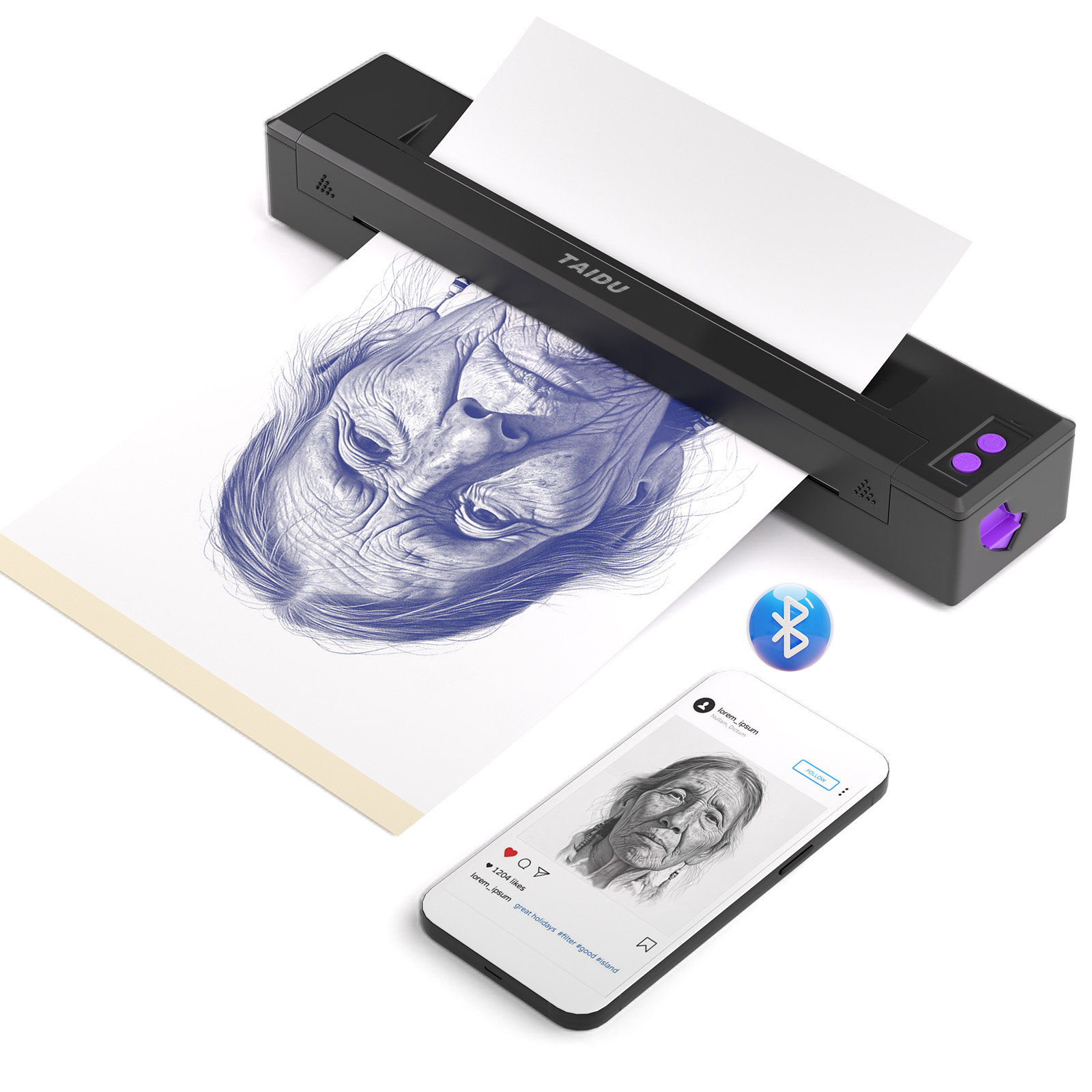 TAIDU P19 New Design Wireless Tattoo Thermal Printer For Iphone