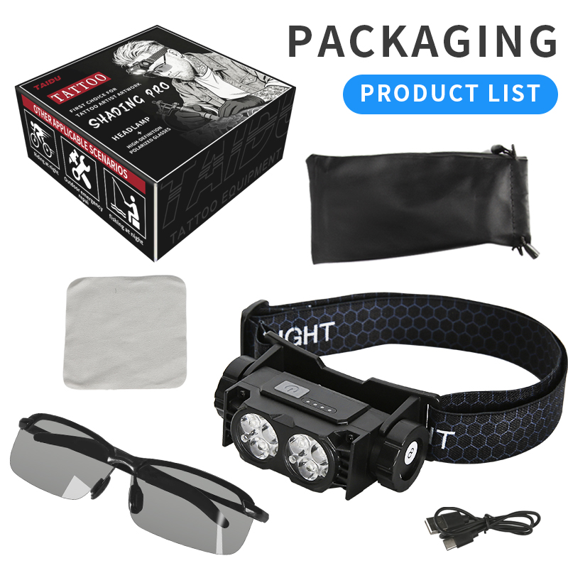 TAIDU New Tattoo Headlamp & Anti-Glare Glasses Kit