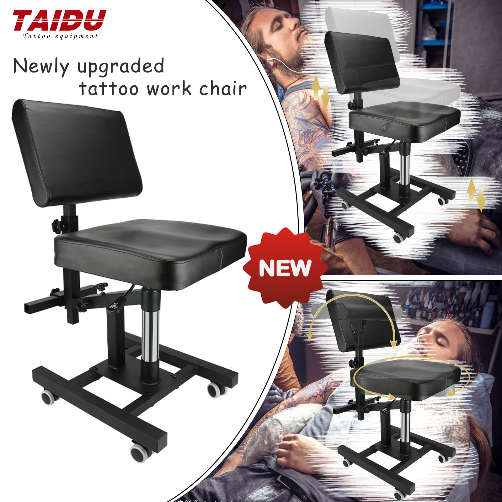 TAIDU Flash Sale New Upgraded Pneumatic Tattoo Chair Liftable