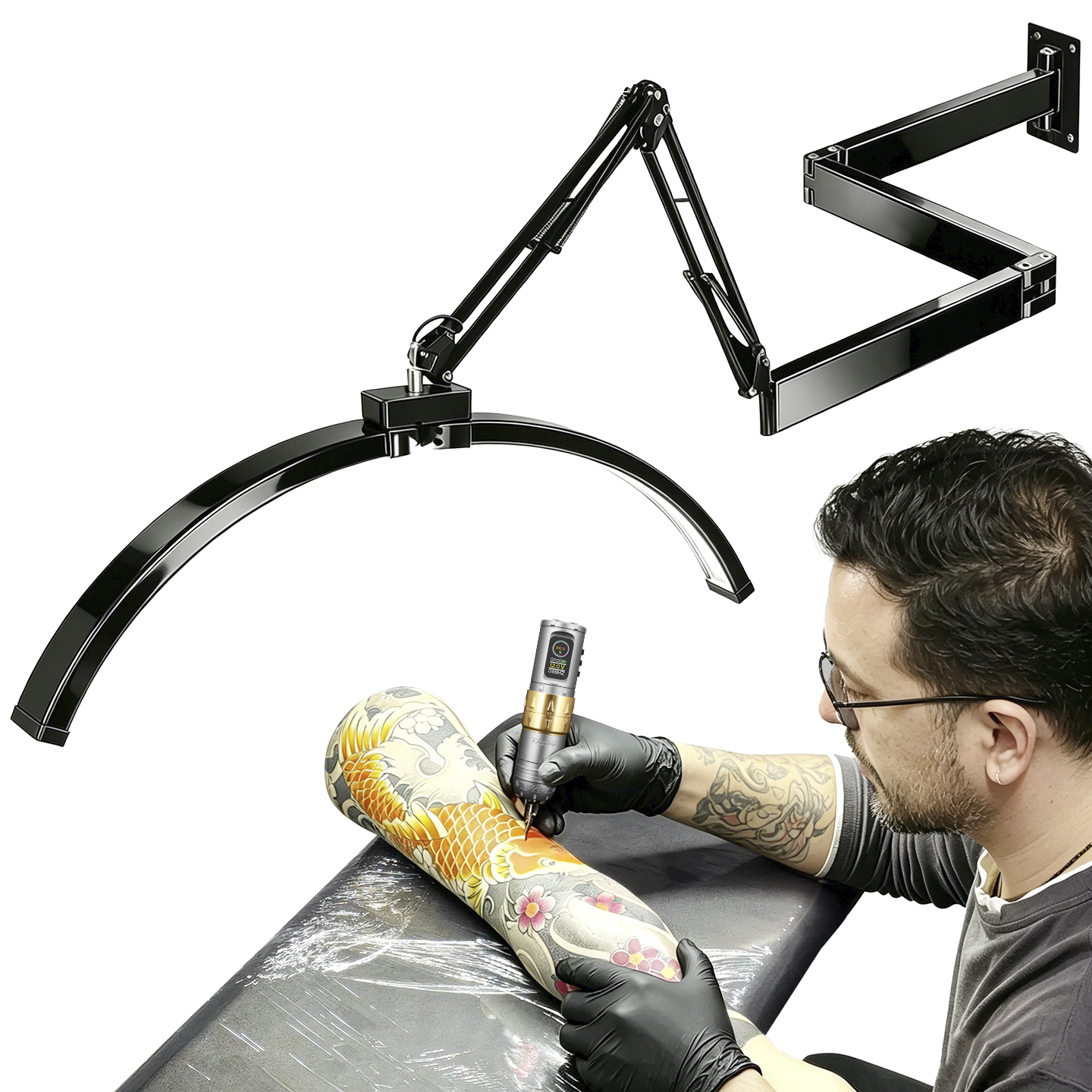 TAIDU Professional Tattoo Wall-Mounted Lighting Kit for Shading & Detail Work (with Anti-Glare Glasse)