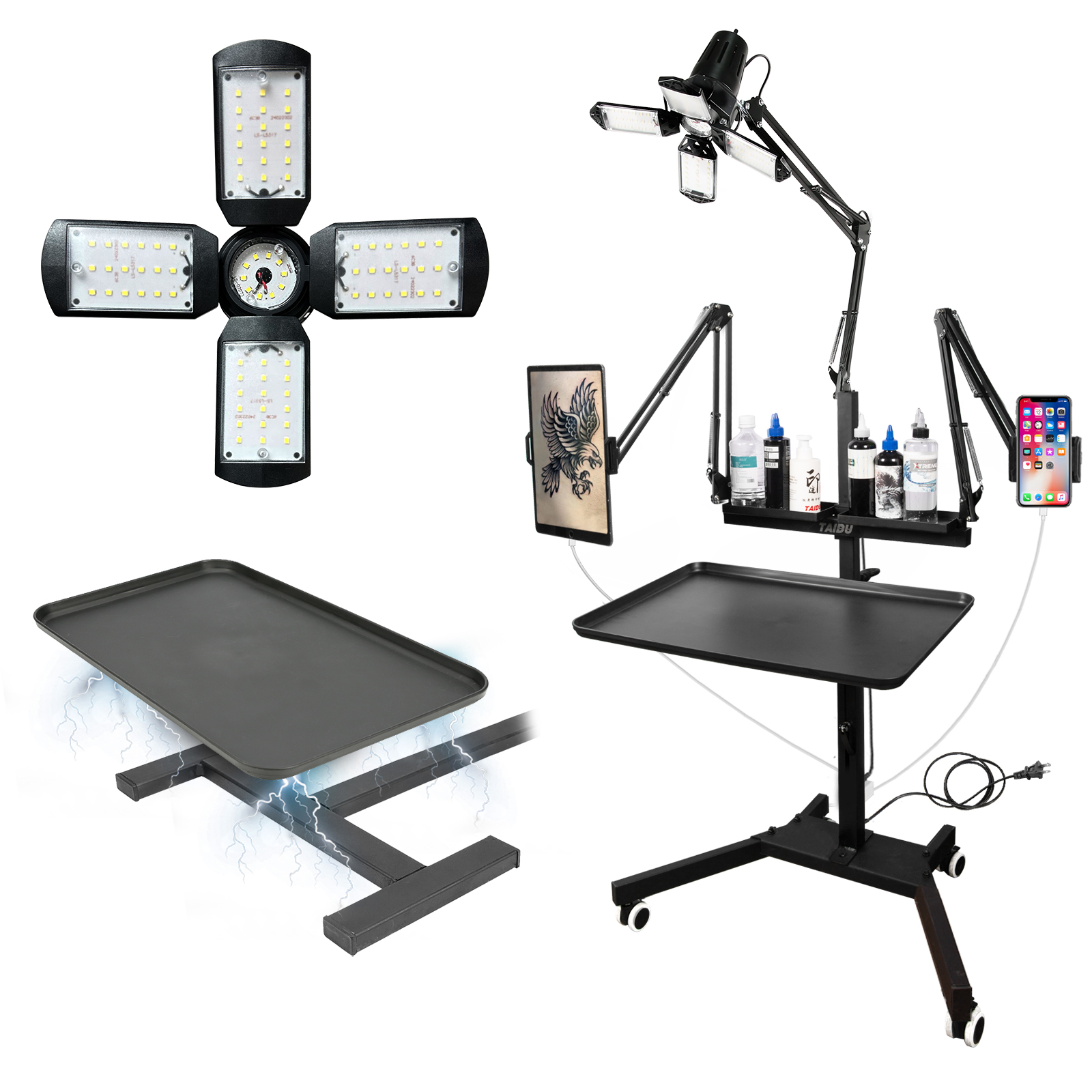 TAIDU Multi-Functional Double Holder Tattoo Bench with Light and Socket