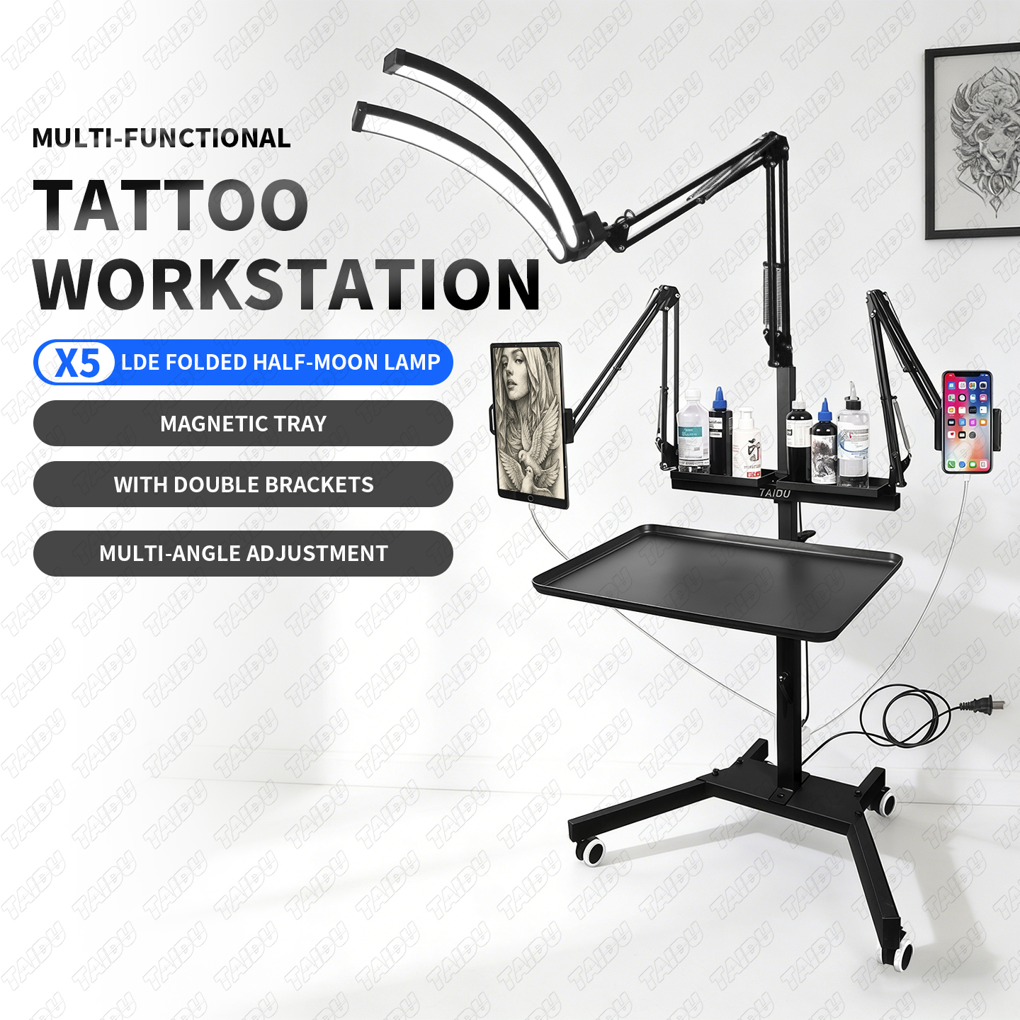 TAIDU Professional Tattoo Workstation with Foldable Half-Moon Light