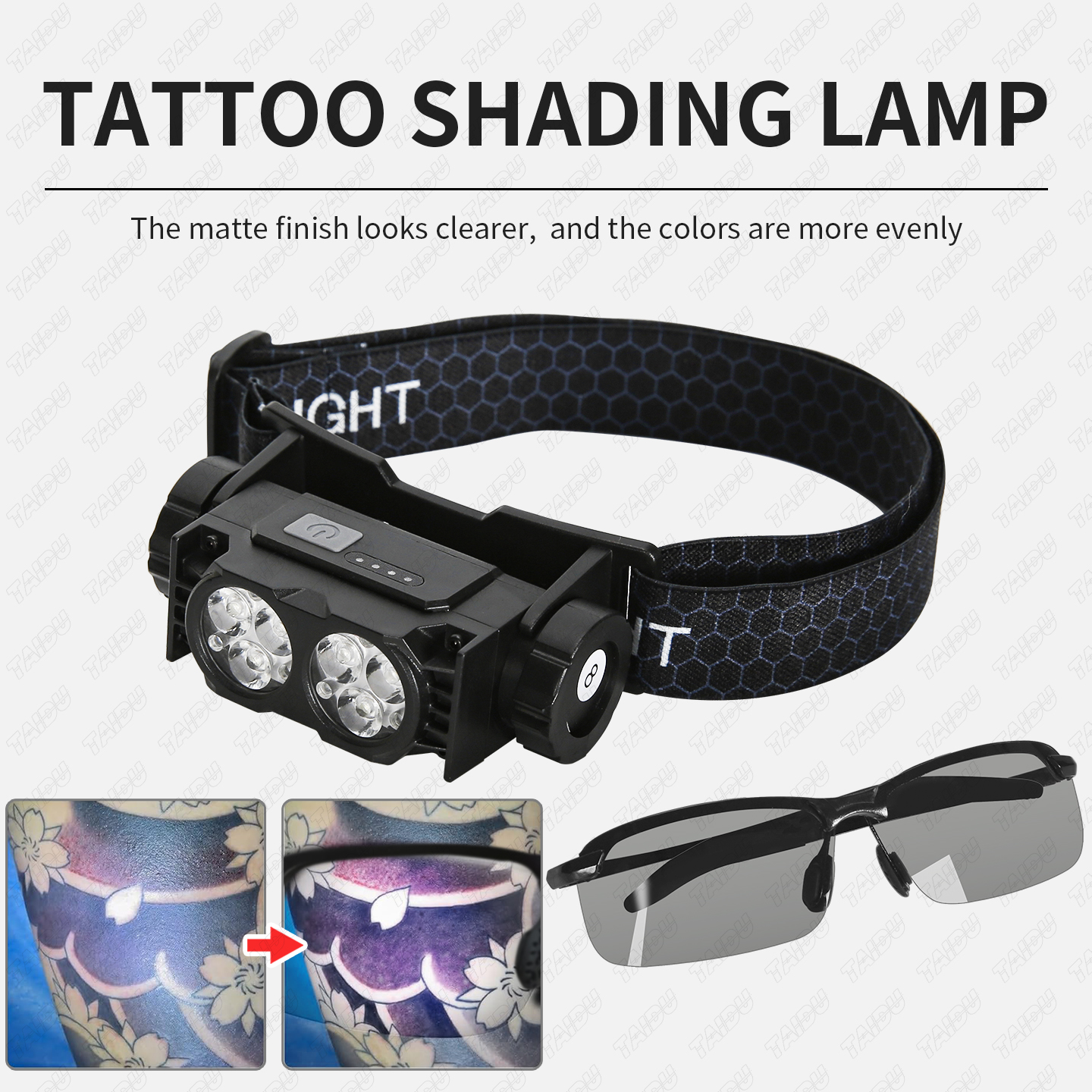TAIDU New Tattoo Headlamp & Anti-Glare Glasses Kit