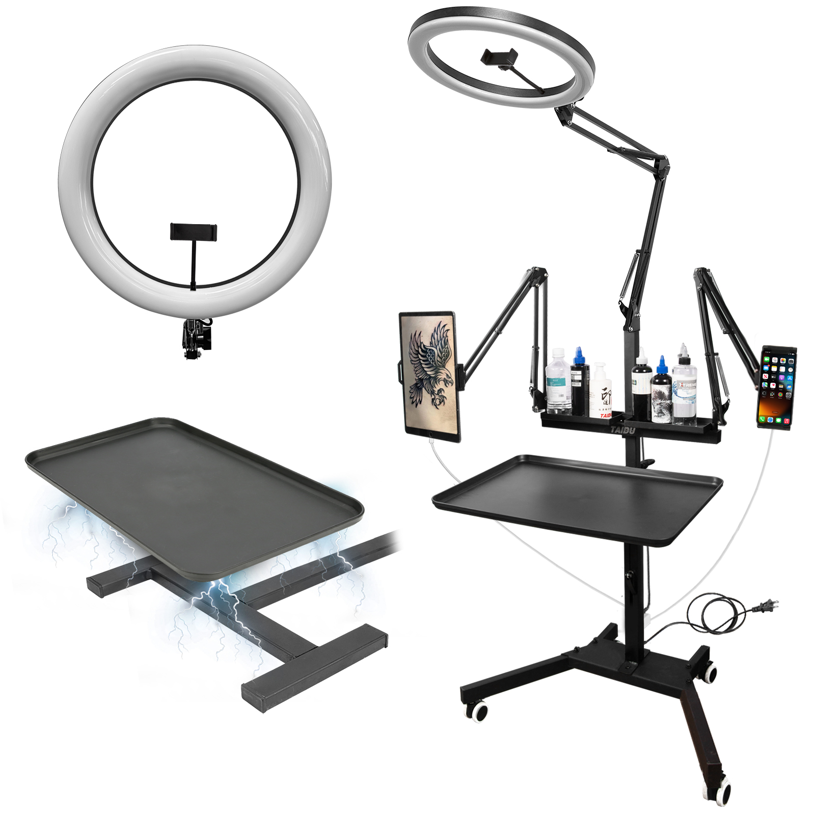 TAIDU NEW Multi-Functional Double Holder Tattoo Bench with Light and Socket