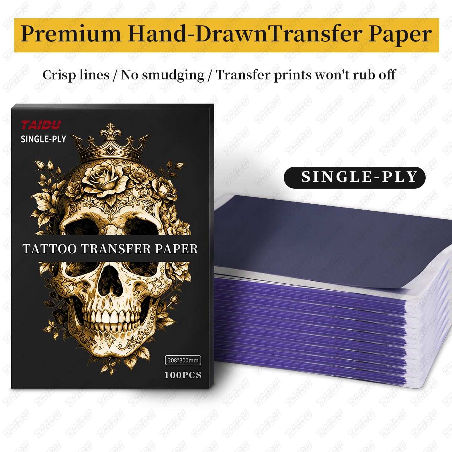 TAIDU Single-Sheet Hand Stencil Tattoo Transfer Paper, 100 Sheets/Box