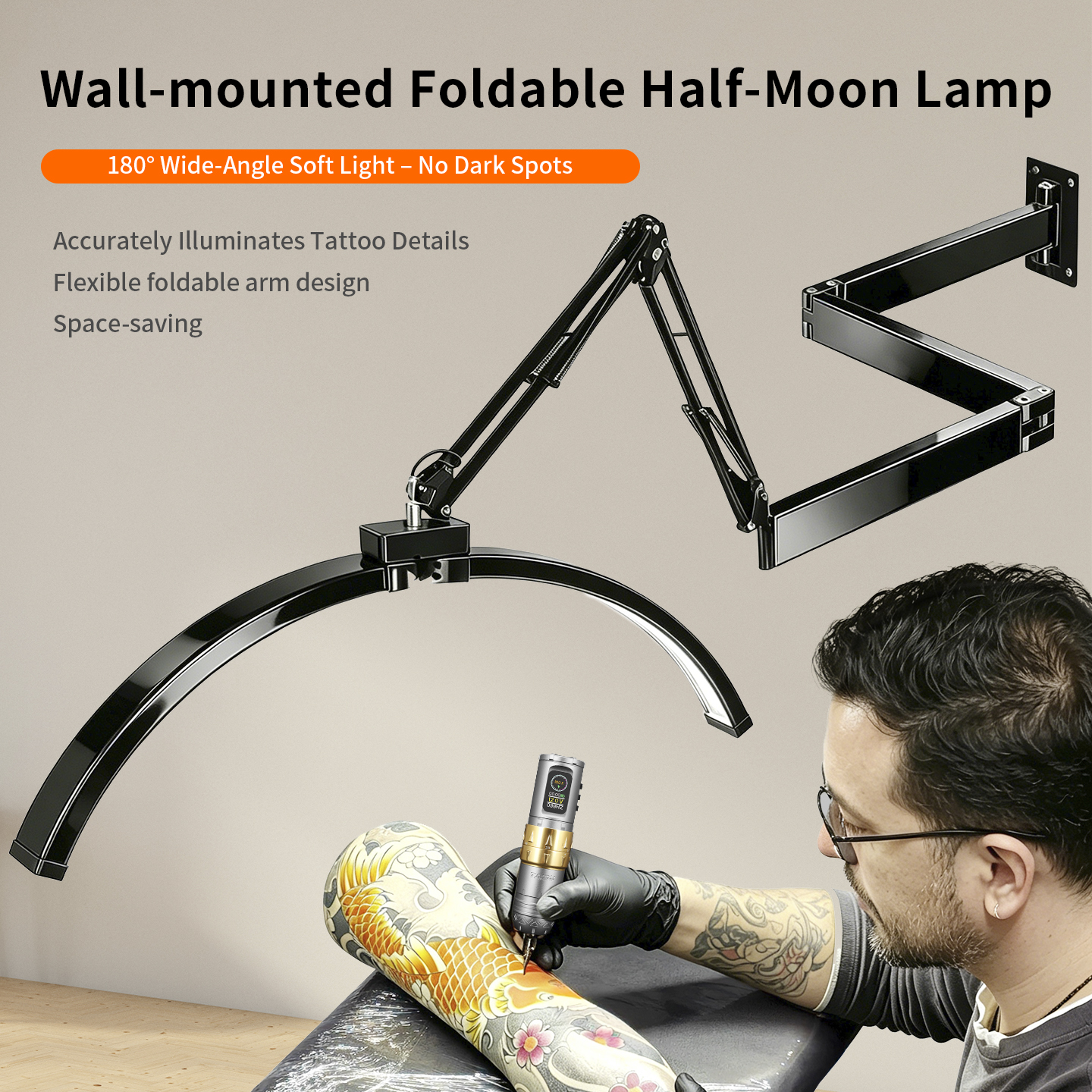 TAIDU Professional Tattoo Wall-Mounted Lighting Kit for Shading & Detail Work (with Anti-Glare Glasse)