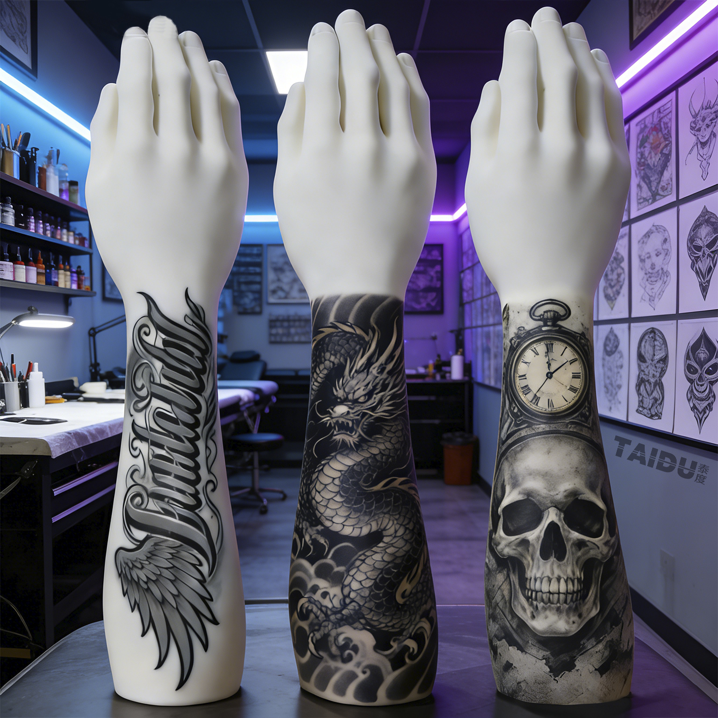 TAIDU High-Quality Tattoo Practice Silicone Forearm with Hand