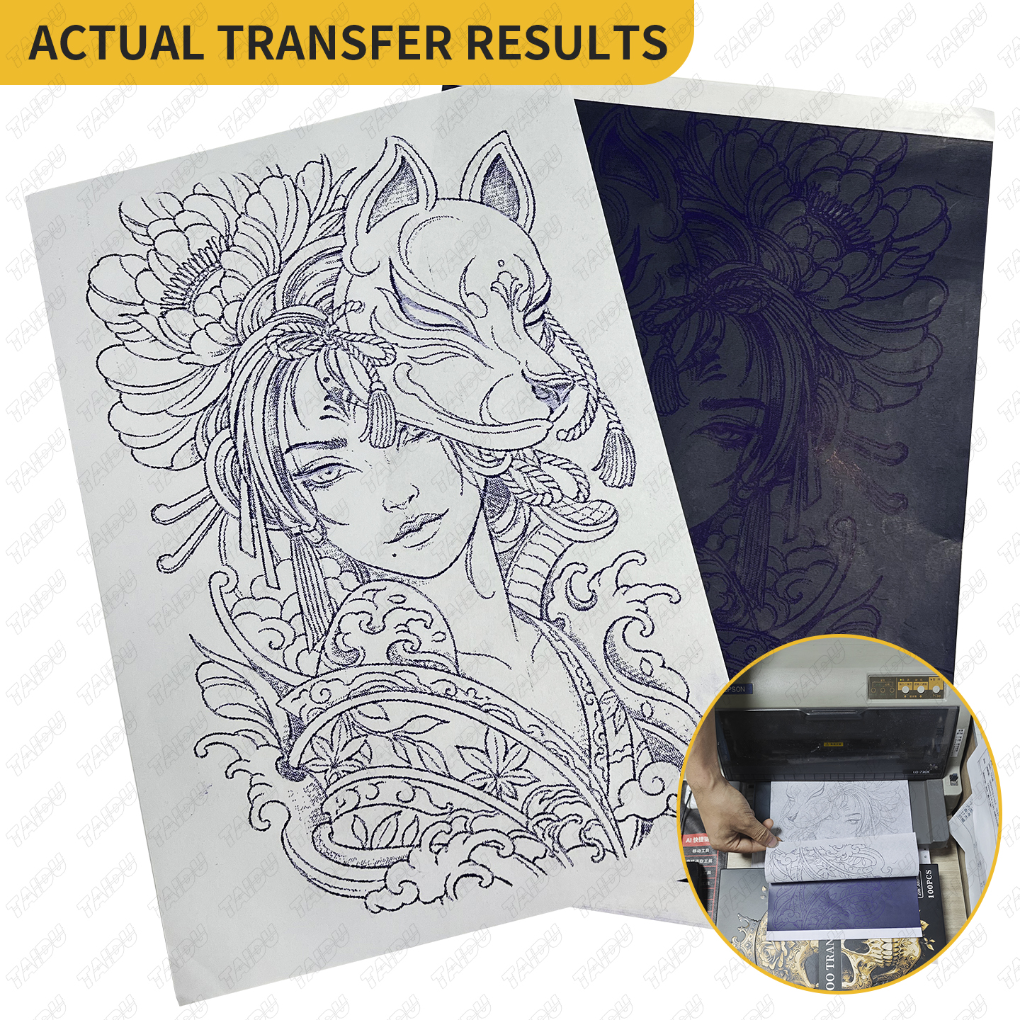 TAIDU Single-Sheet Hand Stencil Tattoo Transfer Paper, 100 Sheets/Box