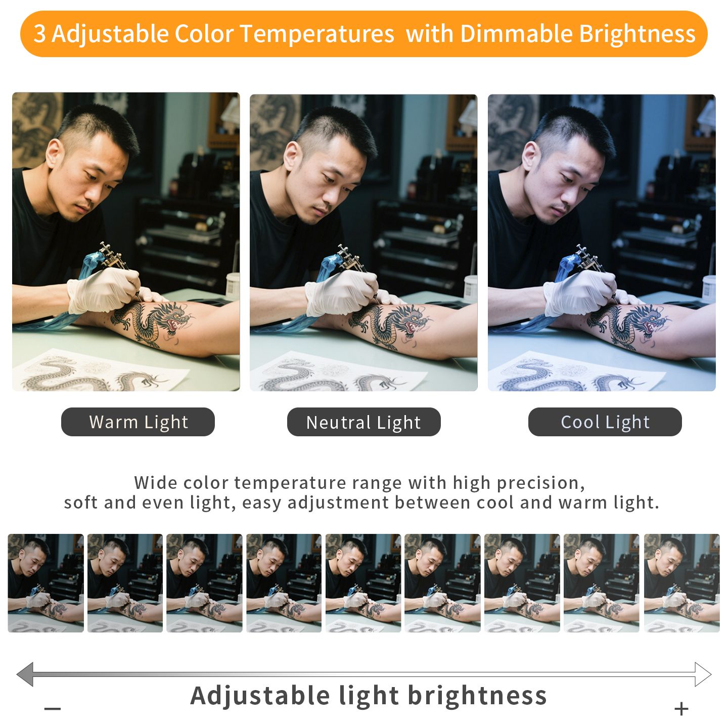 TAIDU Professional Tattoo Wall-Mounted Lighting Kit for Shading & Detail Work (with Anti-Glare Glasse)