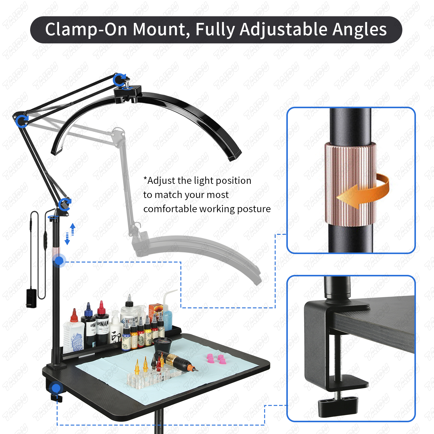 TAIDU X5 Anti-Glare Polarizing Half-Moon Desk Clamp Lamp 