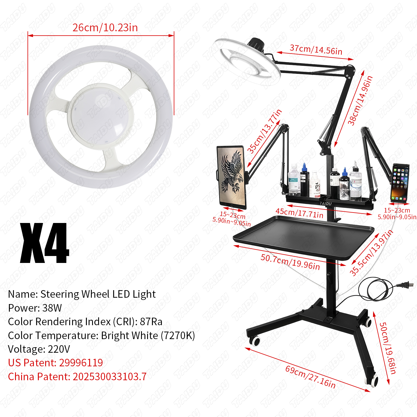 TAIDU X4 Premium Tattoo Workstation Featuring Steering Wheel Design Light