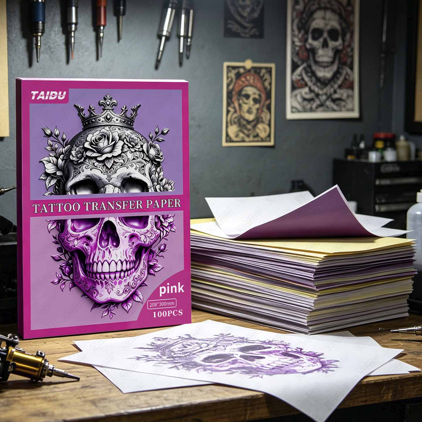 TAIDU Premium Pink Tattoo Transfer Paper New Edition 100 Sheets/Box