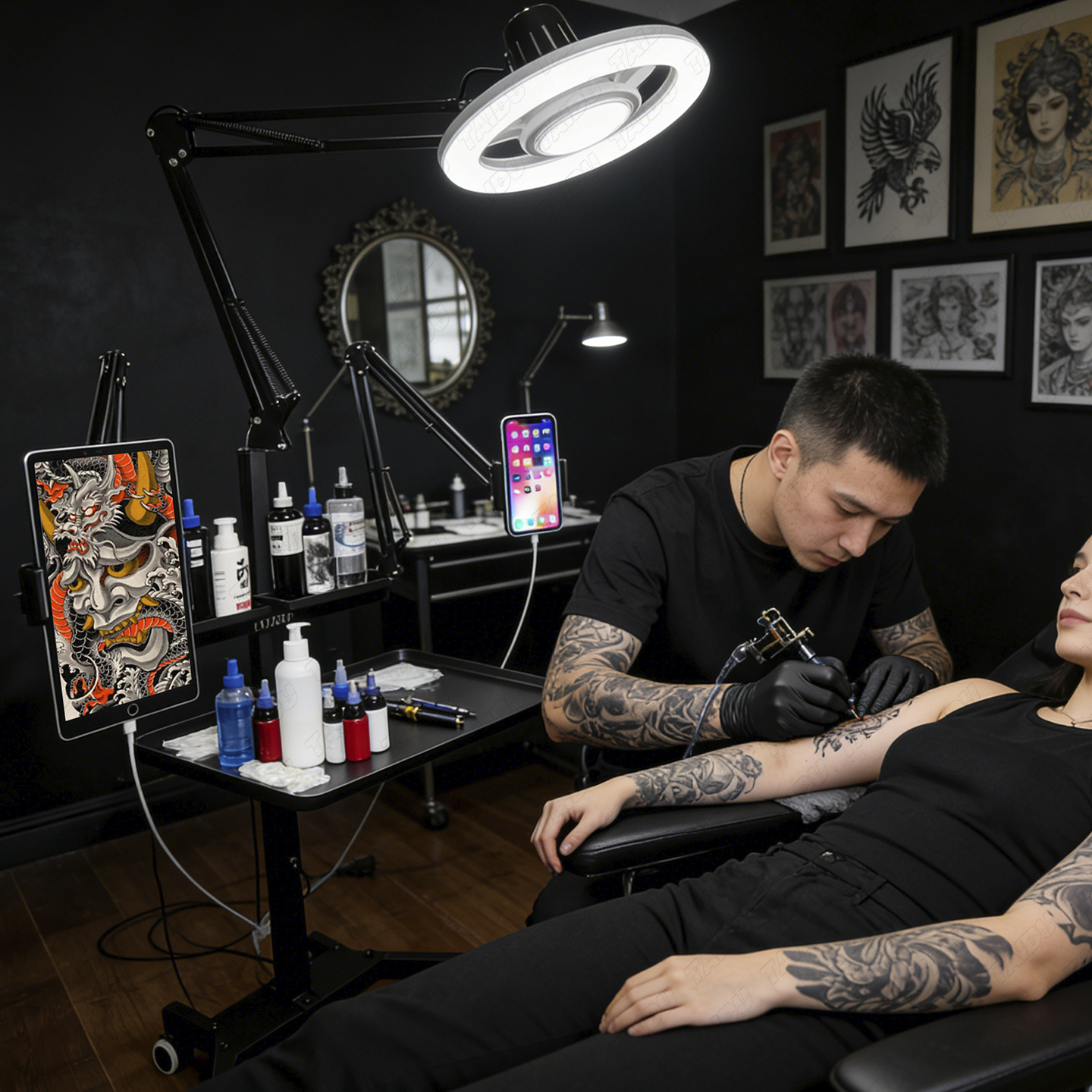 TAIDU X4 Premium Tattoo Workstation Featuring Steering Wheel Design Light