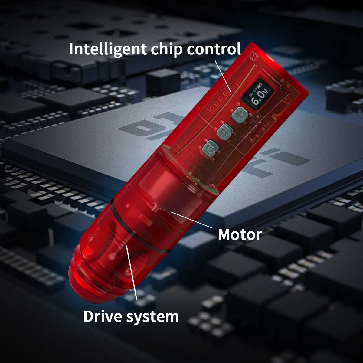 BRONC V7 Tattoo Machine Rotary Pen Style Supply Coreless Motor 2,000mAh Battery Power (4.0mm Stroke) Red