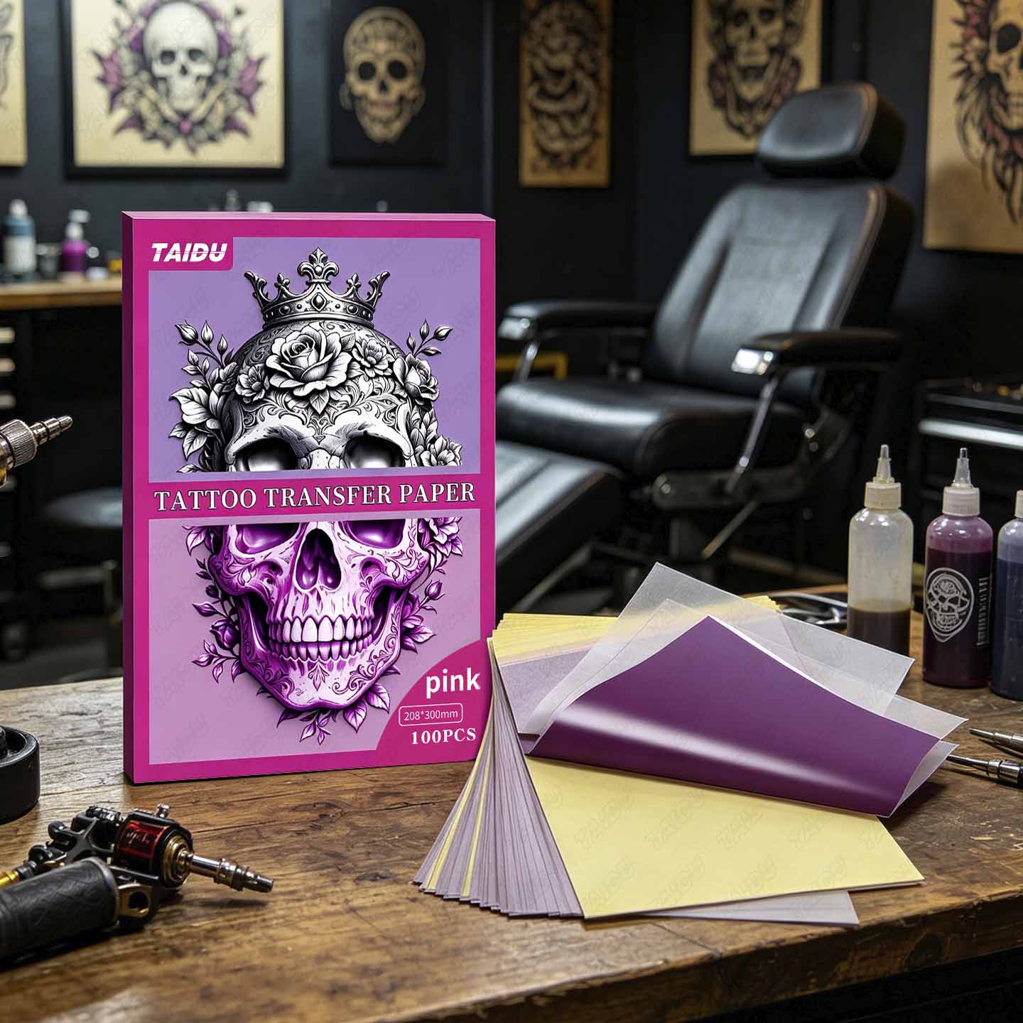 TAIDU Premium Pink Tattoo Transfer Paper New Edition 100 Sheets/Box