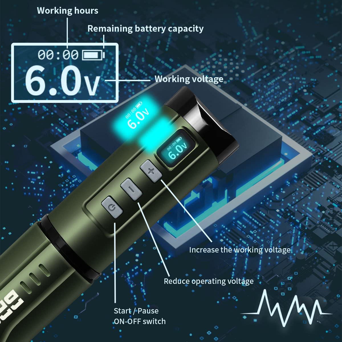 BRONC Bullet Tattoo Machine Rotary Pen Style Supply Coreless Motor 2,000mAh Battery Power (3.5mm Stroke)