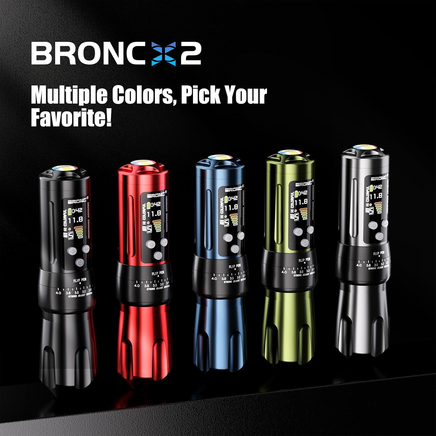 BRONC X2 Wireless Tattoo Pen Machine 2,000mAh Battery - 6 Adjustable Strokes