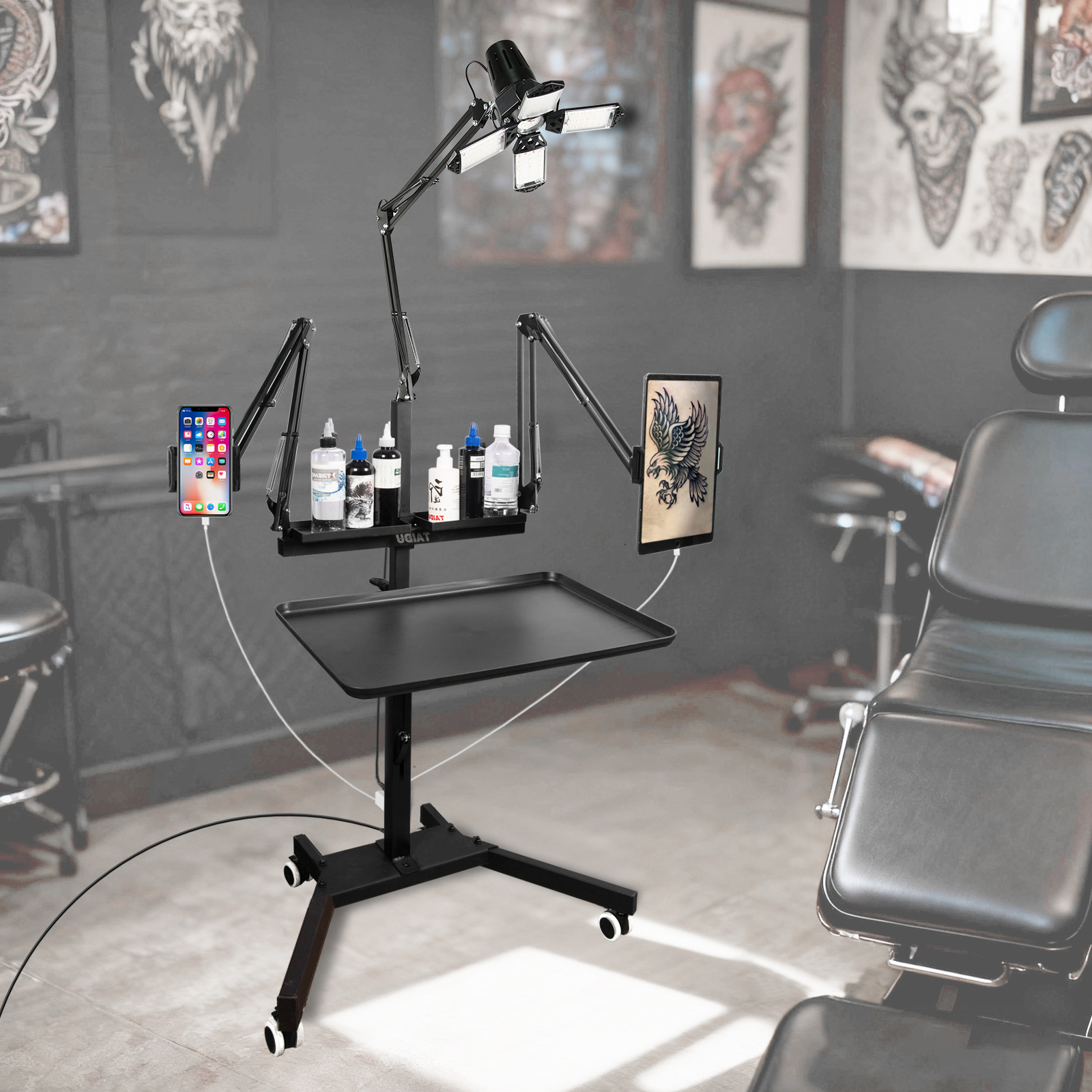 TAIDU Multi-Functional Double Holder Tattoo Bench with Light and Socket