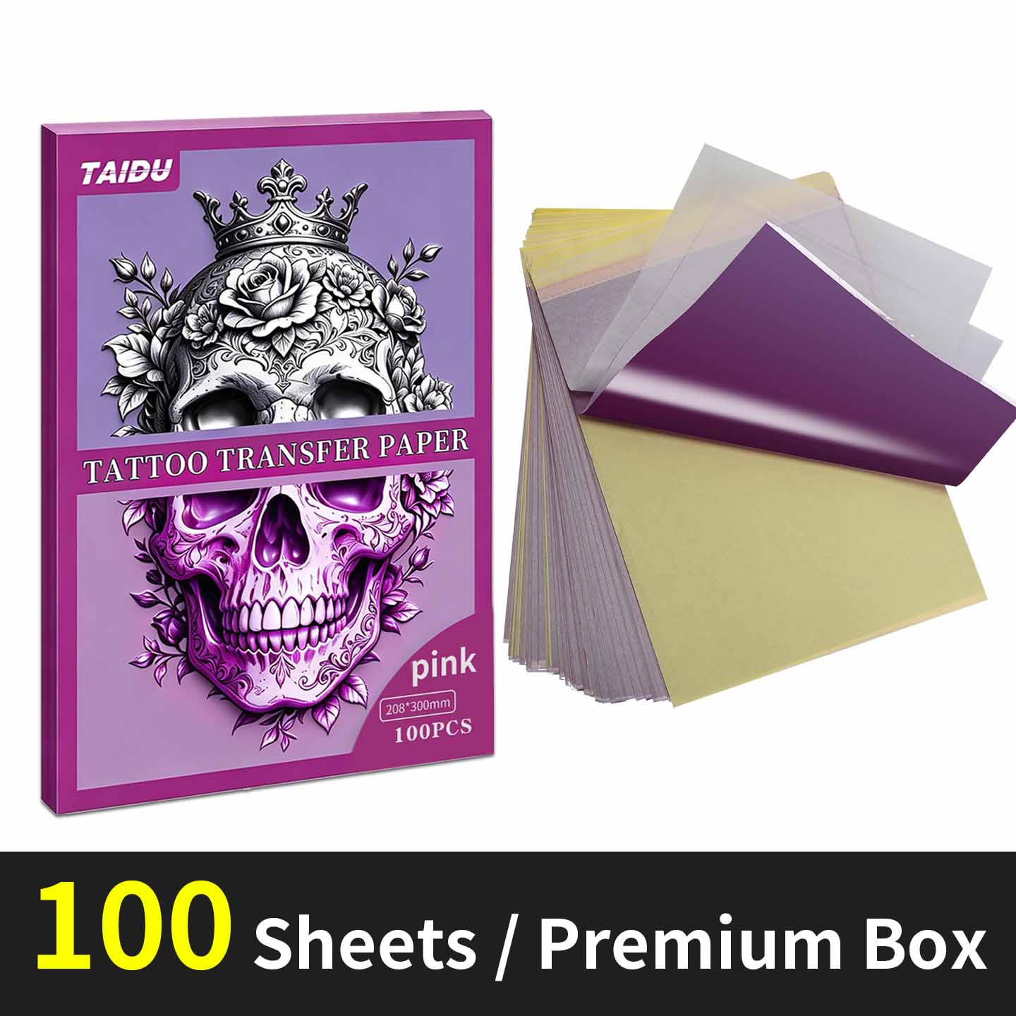 TAIDU Premium Pink Tattoo Transfer Paper New Edition 100 Sheets/Box