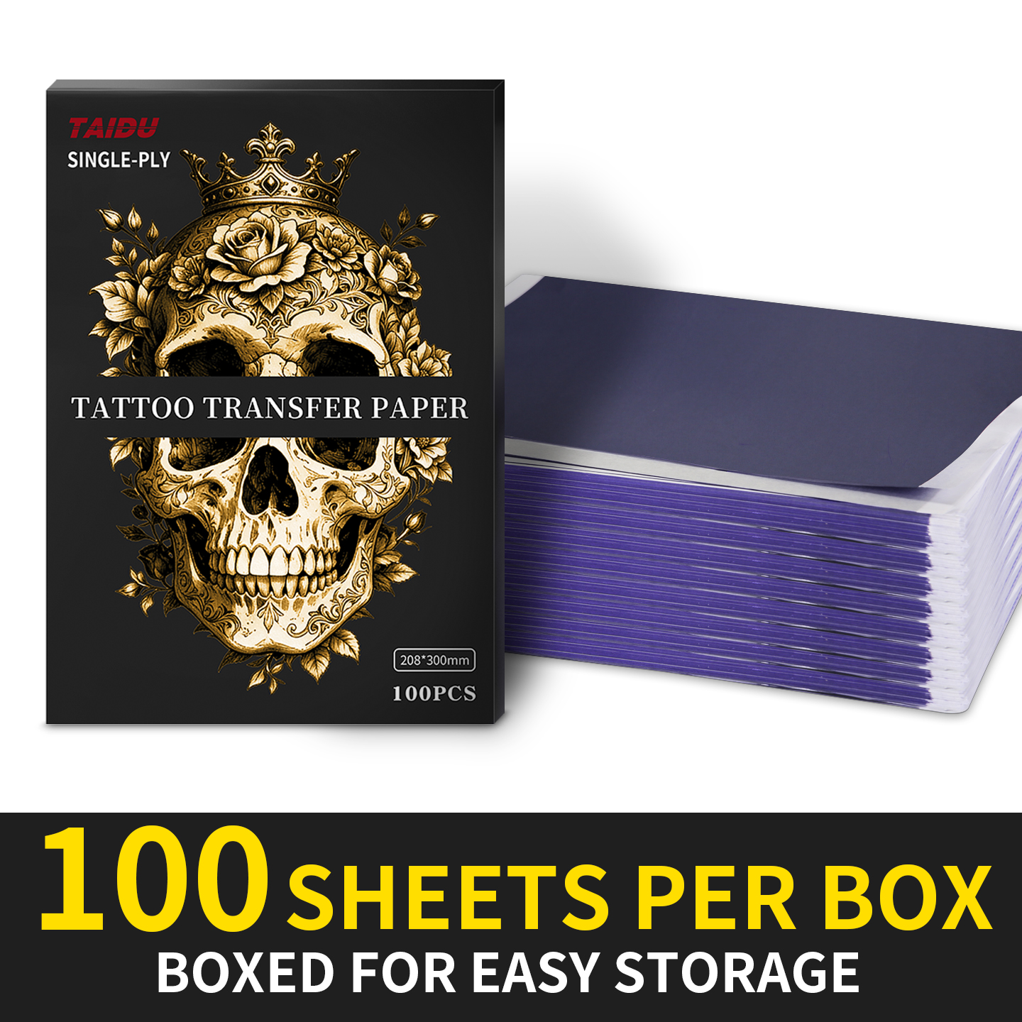 TAIDU Single-Sheet Hand Stencil Tattoo Transfer Paper, 100 Sheets/Box