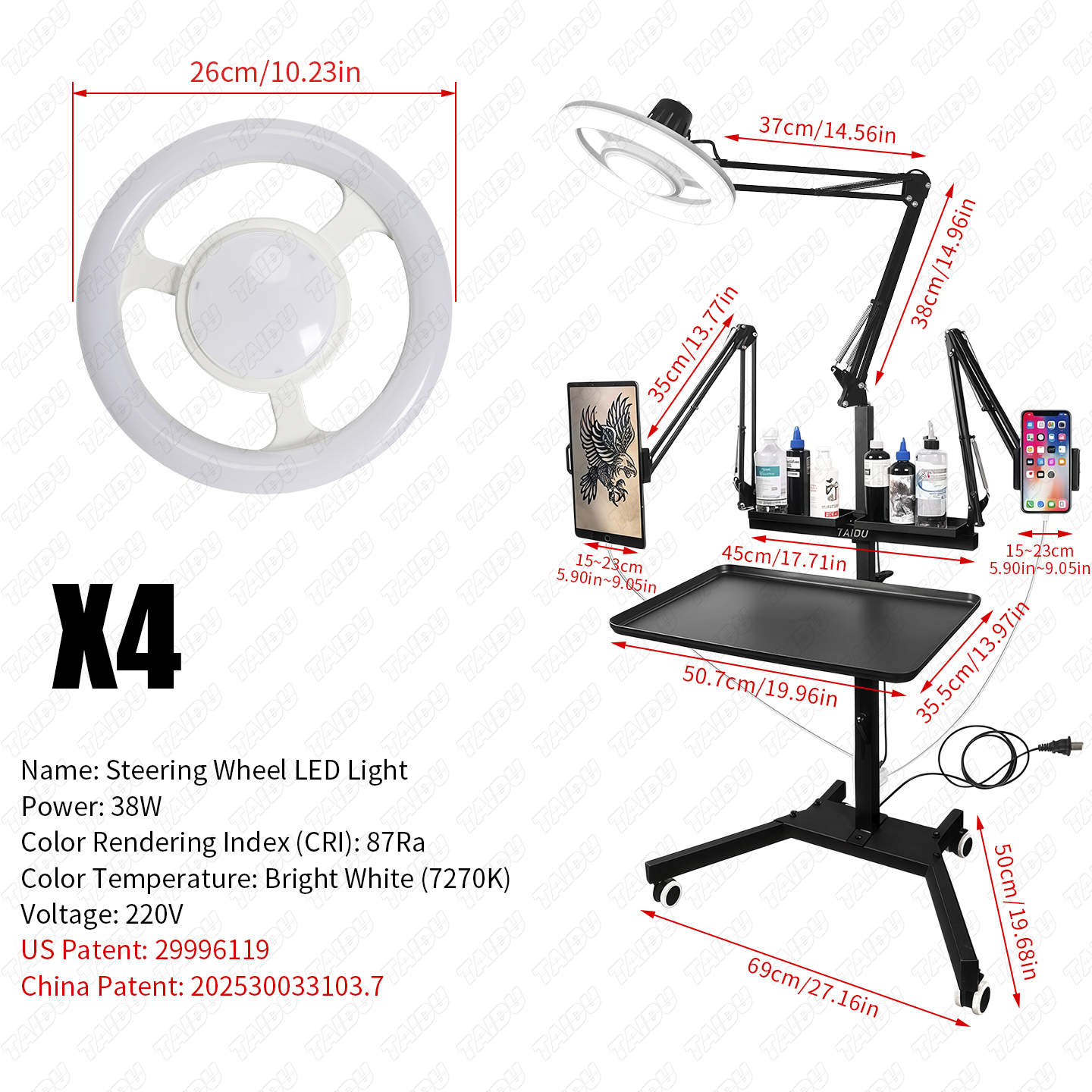TAIDU X4 Premium Tattoo Workstation Featuring Steering Wheel Design Light