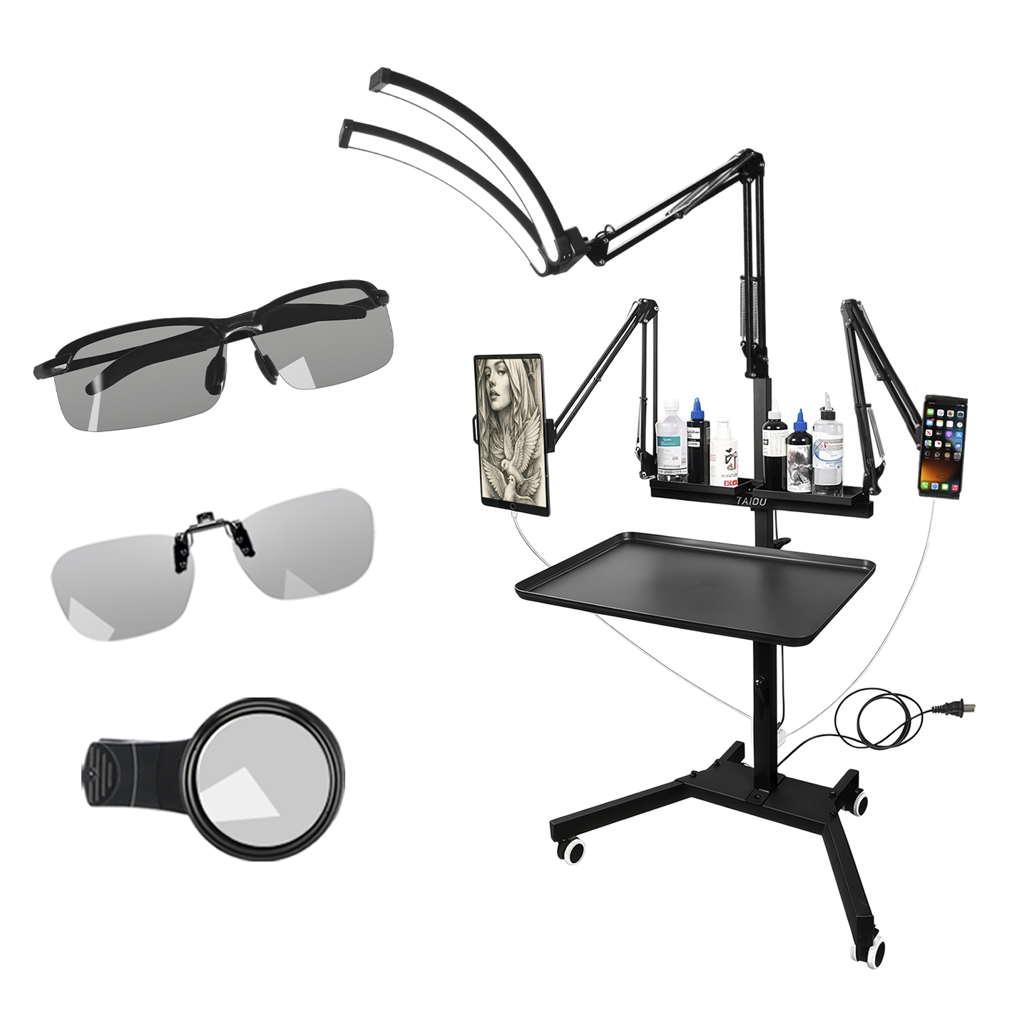 TAIDU X5 Professional Tattoo Workstation with Foldable Half-Moon Light