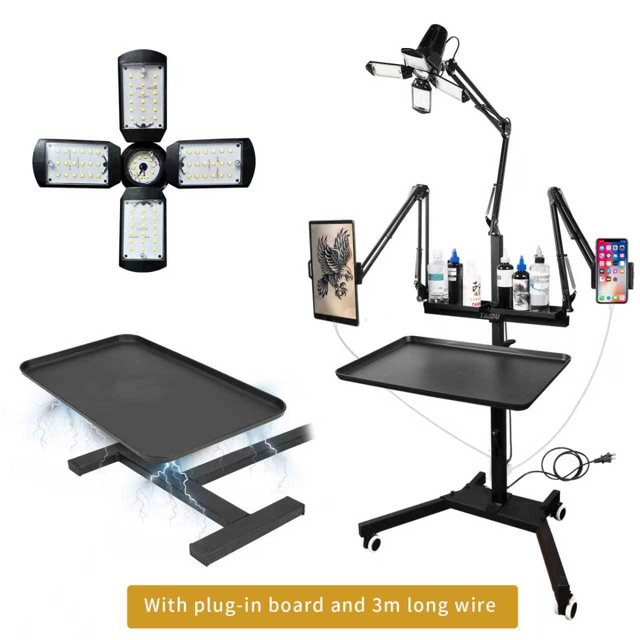 TAIDU Multi-Functional Double Holder Tattoo Bench with Light and Socket