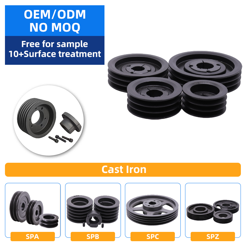 Standard Size SPA SPB SPZ Sheave Wheel Tension double Groove Cast lron Conveyor Motor V belt Pulley with Taper bush Solid Hub-ZHENDE