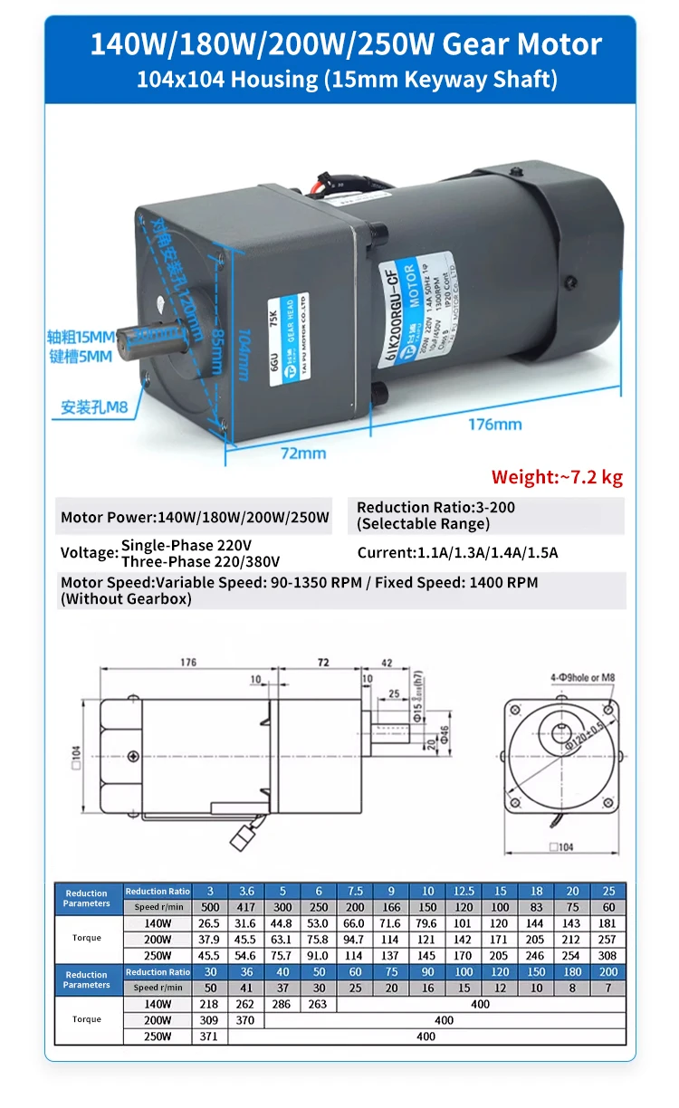 Manufacture Induction Gear Motor 90mm Flange 50/60Hz 90W Induction Motor with Gearbox AC Gear Motor 5IK60GN