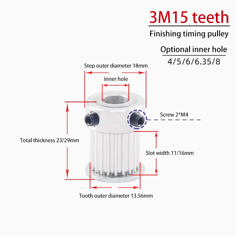 3M 15 Teeth Aluminum Timing Pulley Bore 8mm for Stepper Motor Accessories