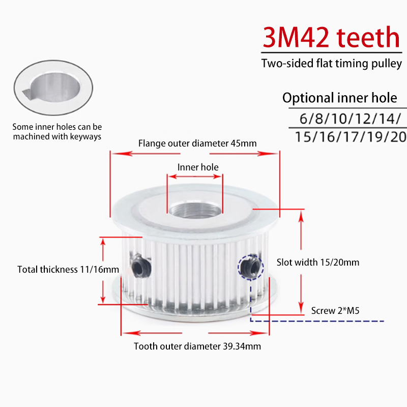 AF 3M 42 Teeth Timing Pulley Width 7mm Bore 8mm to 23mm