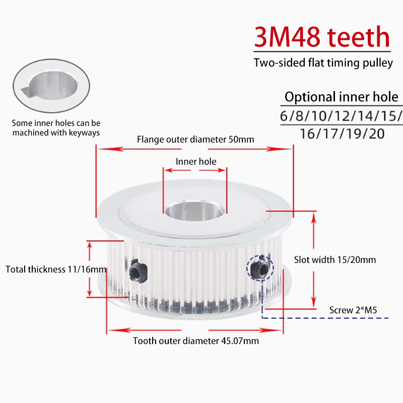 AF 3M 48 Teeth Timing Pulley Groove Width 7mm/11mm/16mm