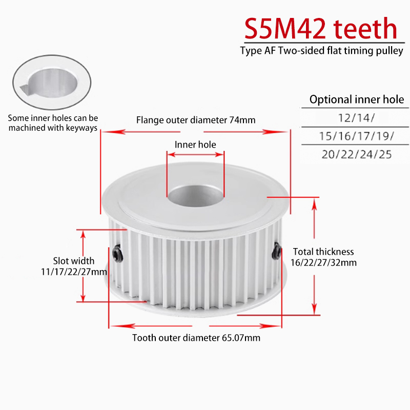 OEM S5M 42 Teeth Dual-Sided Timing Pulley Groove Width 17 AF Aluminum for CNC Applications 42S5M150-A