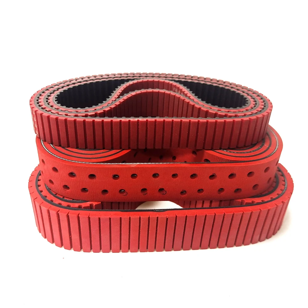 Factory Price Perforated Countersunk Holes And Red Rubber Polyurethane PU Coating Pu Slotted Timing Belts Synchronous Belt-ZHENDE