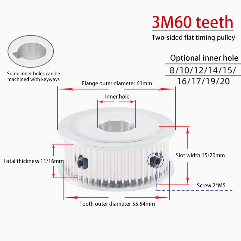 AF 3M 60 Teeth Timing Pulley Bore 5mm to 14mm China Factory
