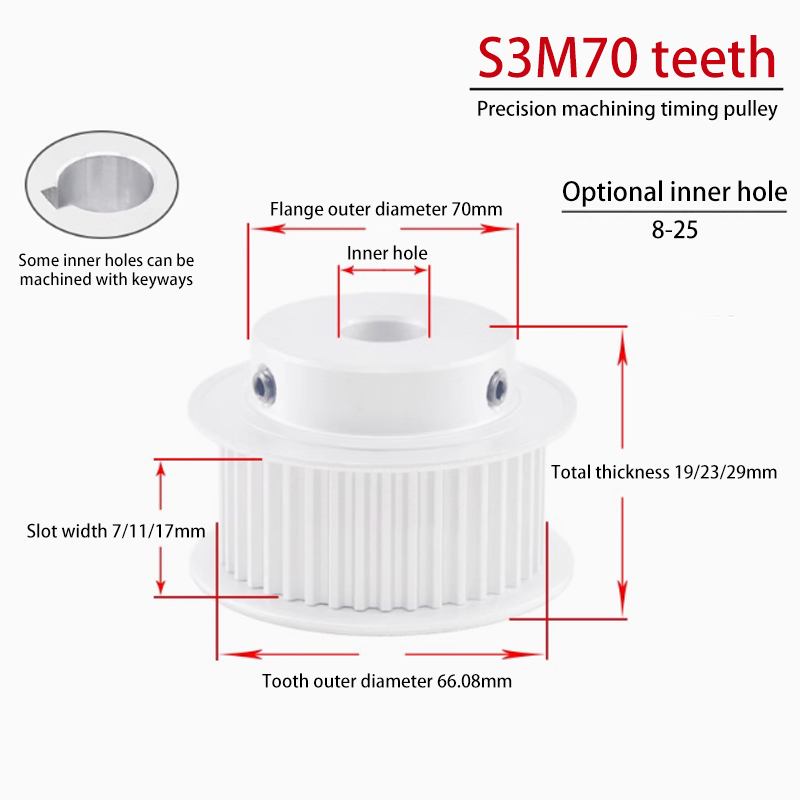 S3M 70 Teeth Timing Pulley with Flange 17 Groove Width BF Aluminum for Food Packaging Applications 70S3M150-B