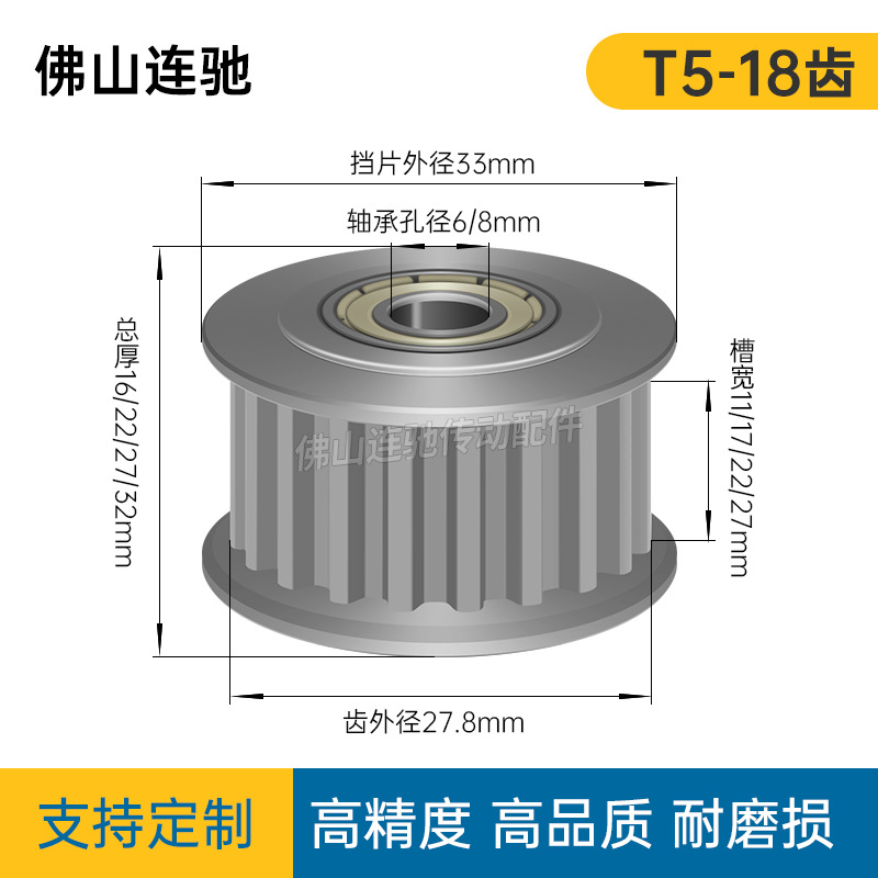 T5-18 Teeth Timing Pulley Tensioner | Dual Bearings | Adjustable Guide Idler Pulley AHTFW18T5 100