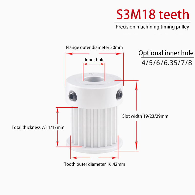 S5M 18 Teeth Timing Pulley with Flange 17 Groove Width BF Aluminum for CNC Applications 18S5M150-B