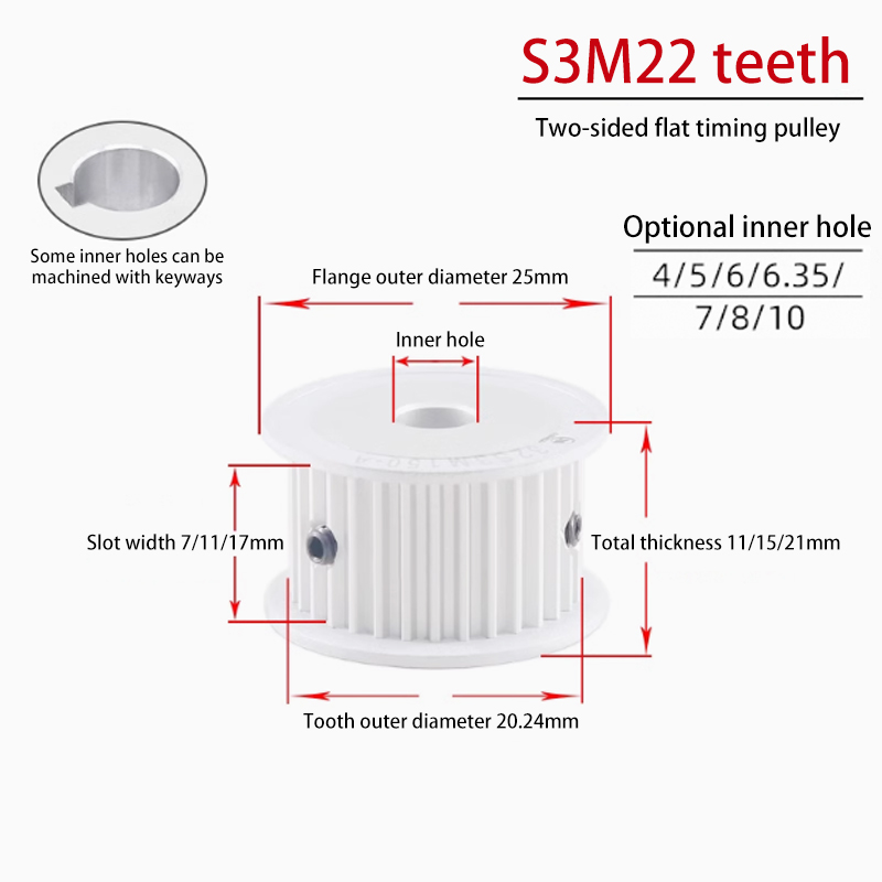 S3M 22 Tooth Dual-Sided Timing Pulley 7 Groove Width AF for Food Packaging Applications HTPA22S3M060-A-P4-10
