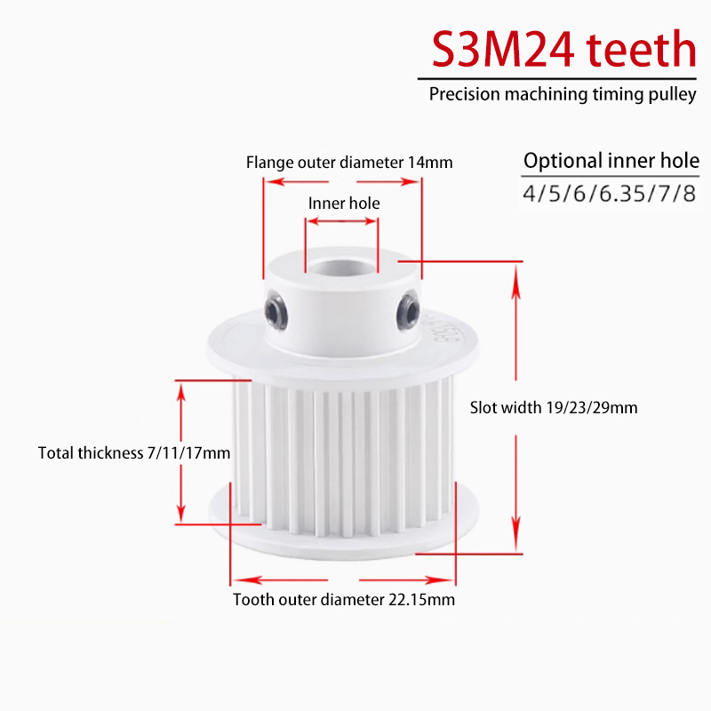 S3M 24 Teeth Timing Pulley 7 Width Inner Bore 5-8/10-14 for CNC Applications HTPA24S3M060-BF-K