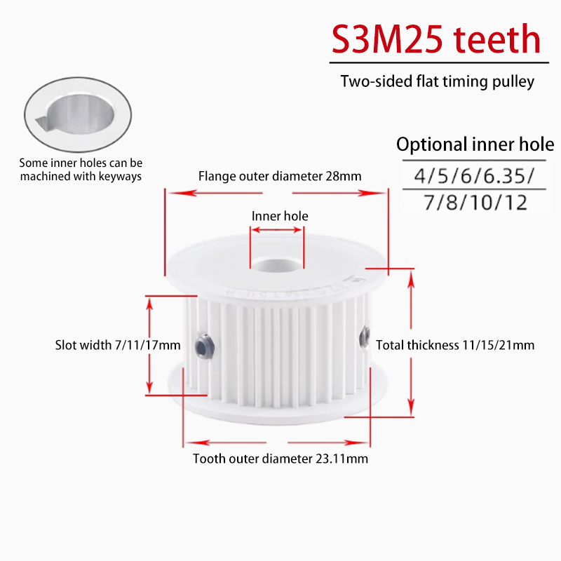 S3M 25 Tooth Dual-Sided Timing Pulley 17 Groove Width AF Aluminum for Textile Applications 25S3M150