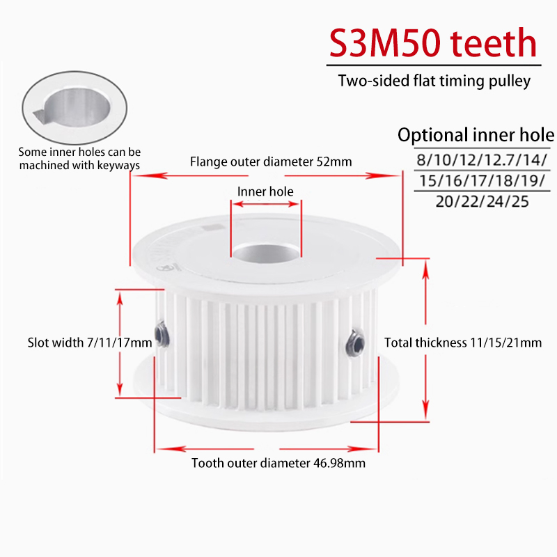S3M 50 Tooth Dual-Sided Timing Pulley 11 Groove Width AF for Electrical Appliance Applications 50S3M100-A-P8-25