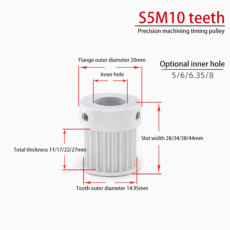 OEM S5M 10 Teeth Timing Pulley Flange Groove Width 11 BF Aluminum for CNC Applications