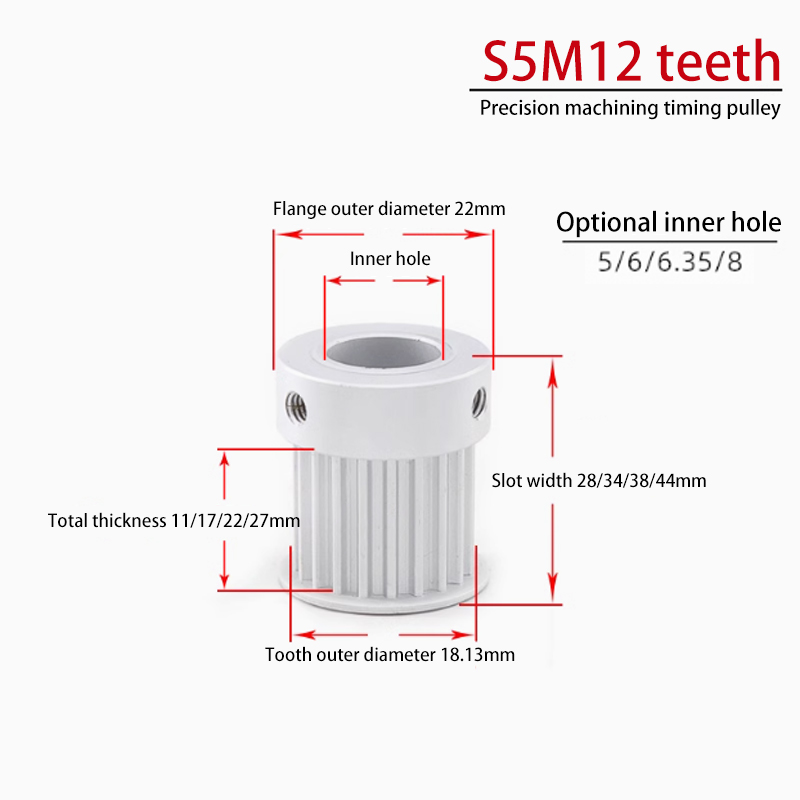 OEM S5M 12 Teeth Timing Pulley Flange Groove Width 27 K Aluminum for CNC Applications